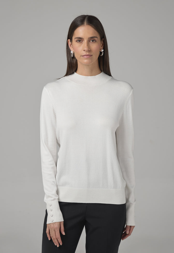 Choice High Round Neck Knitted Basic Blouse Off White