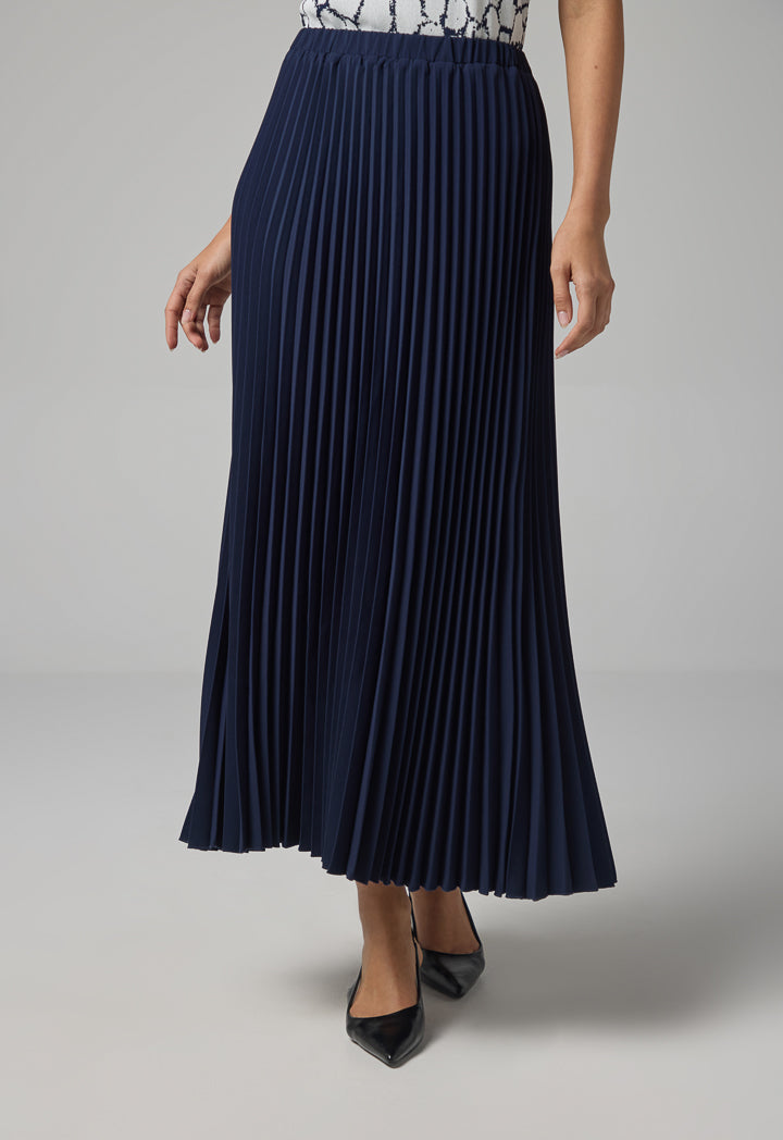 Choice Pleated Flared Basic Skirt Navy