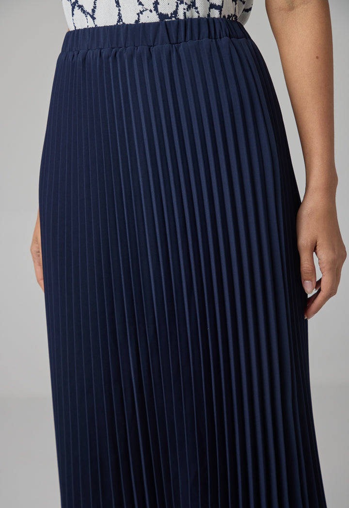 Choice Pleated Flared Basic Skirt Navy