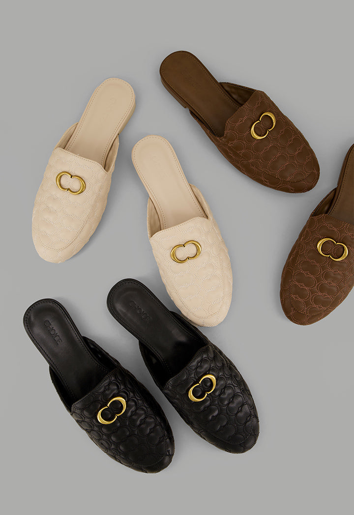 Choice Quilted Embellished Mules Black