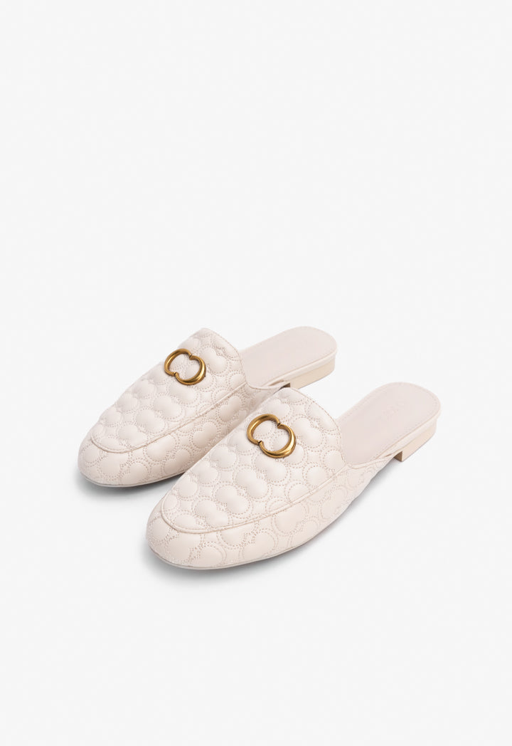 Choice Quilted Embellished Mules Off White