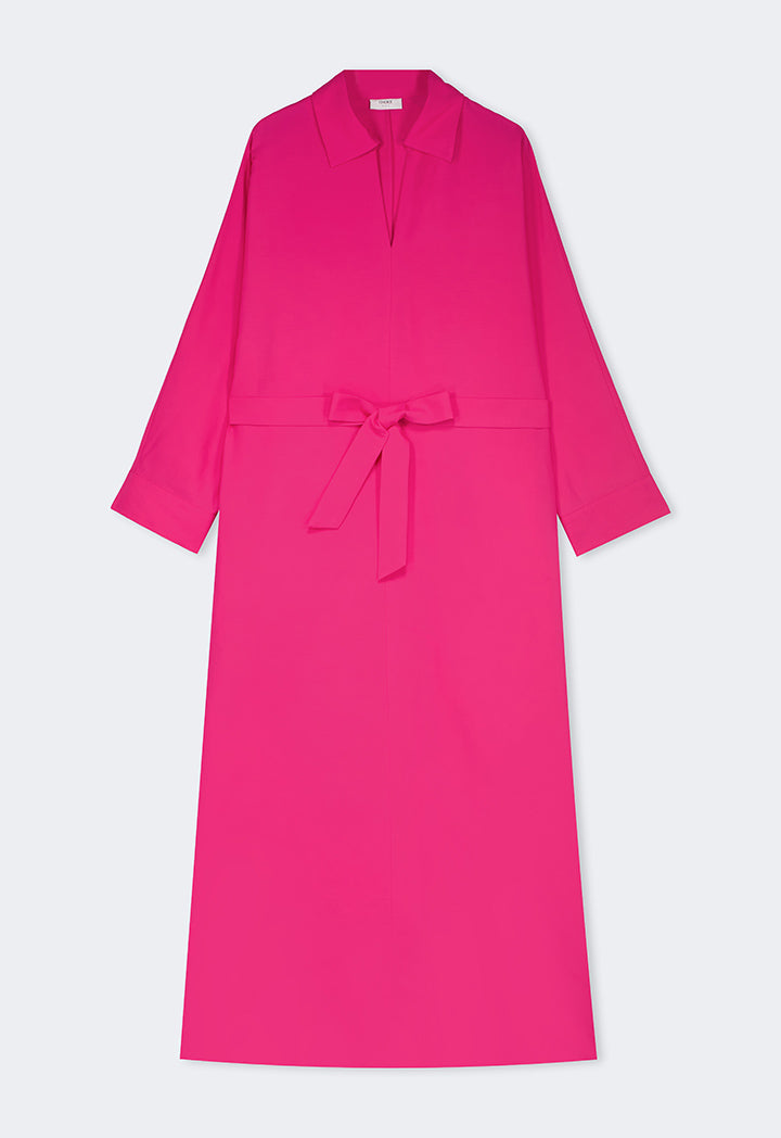 Choice Solid Belted Maxi Dress Fuchsia