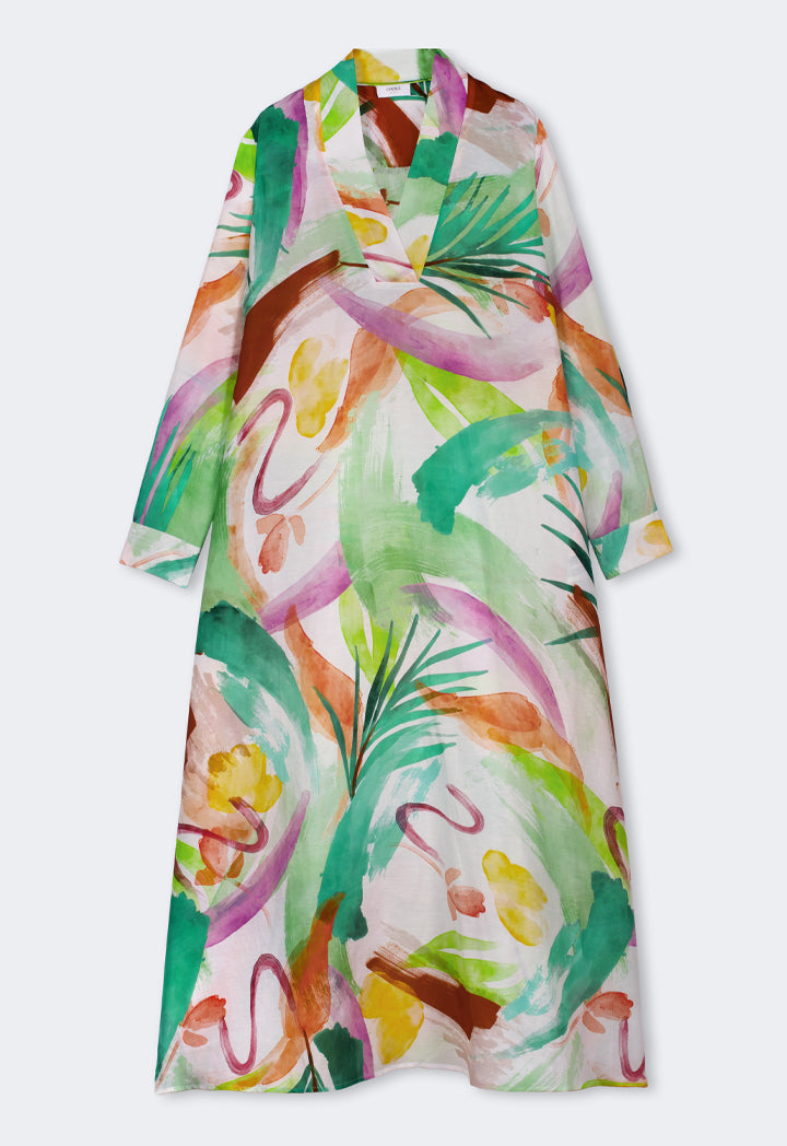 Choice Printed V-Neck Dress Multi Color