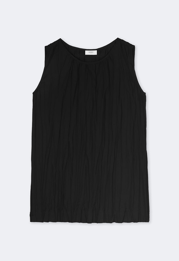 Choice Solid Sleeveless Pleated Top Black