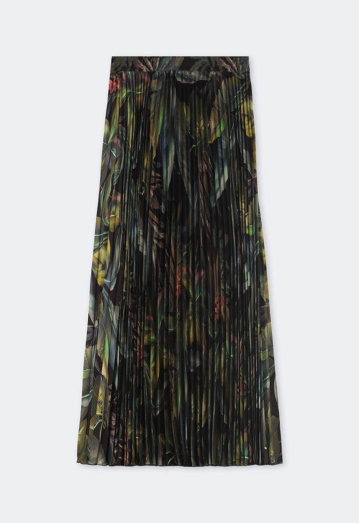 Choice Printed Pleated Flared Skirt Multi Color