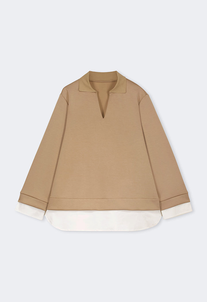 Choice Long Sleeve Contrast Blouse Vison