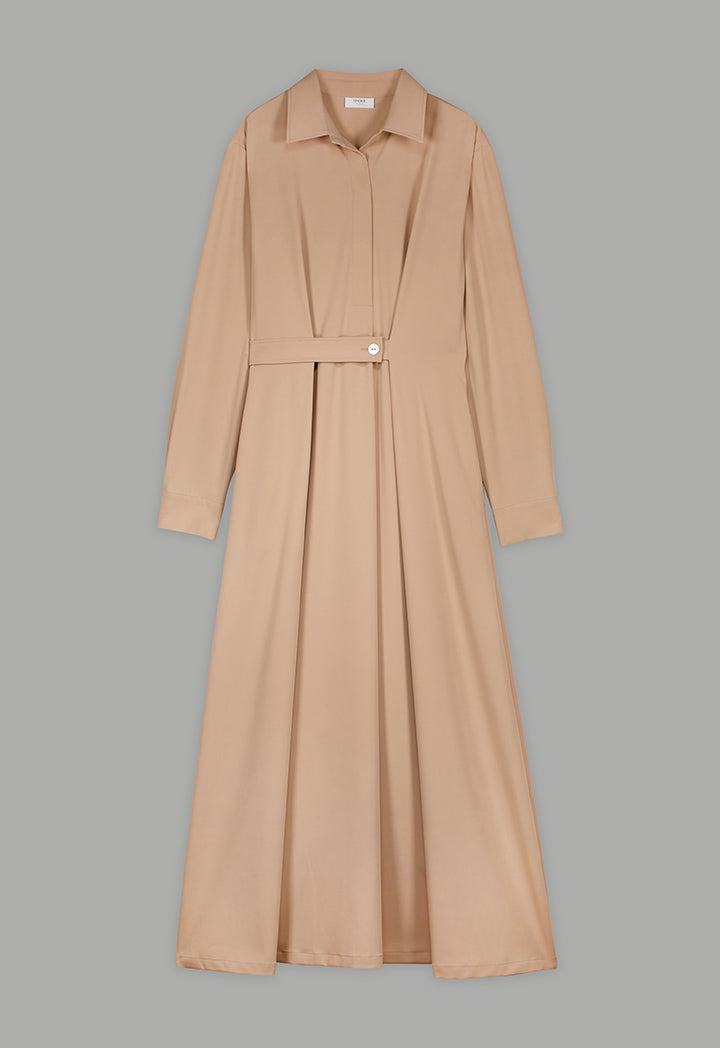 Choice Solid Long Sleeves Maxi Dress Beige
