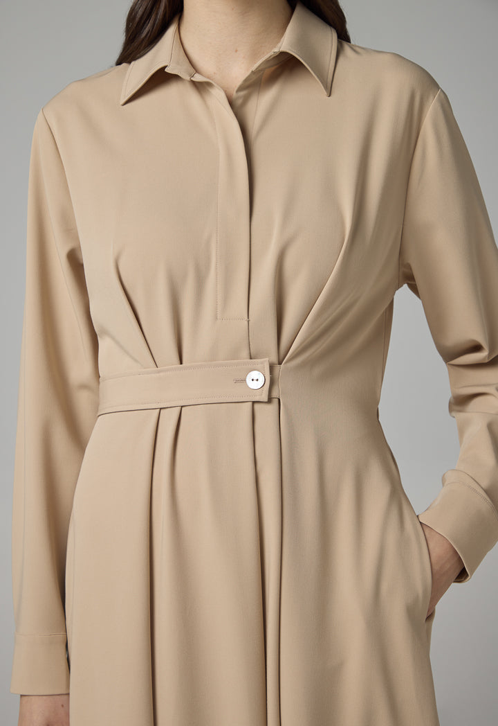 Choice Solid Long Sleeves Maxi Dress Beige