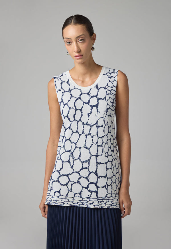 Choice Contrast Knitted Sleeveless Top Navy-White