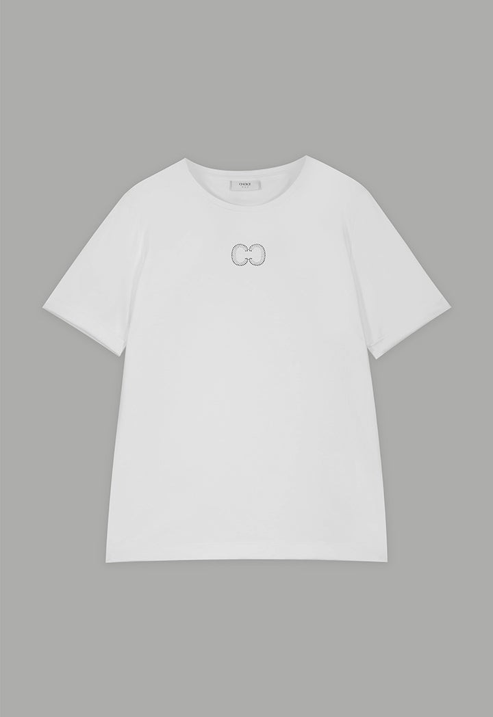 Choice Crystal Embellished Monogram T-Shirt Off White