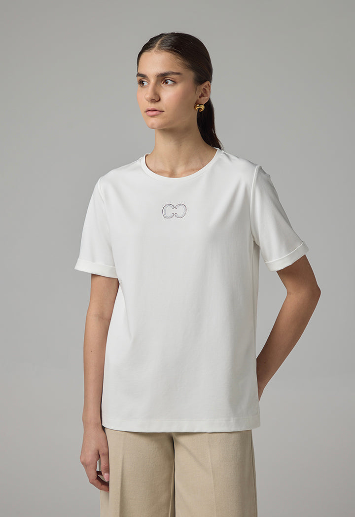 Choice Crystal Embellished Monogram T-Shirt Off White