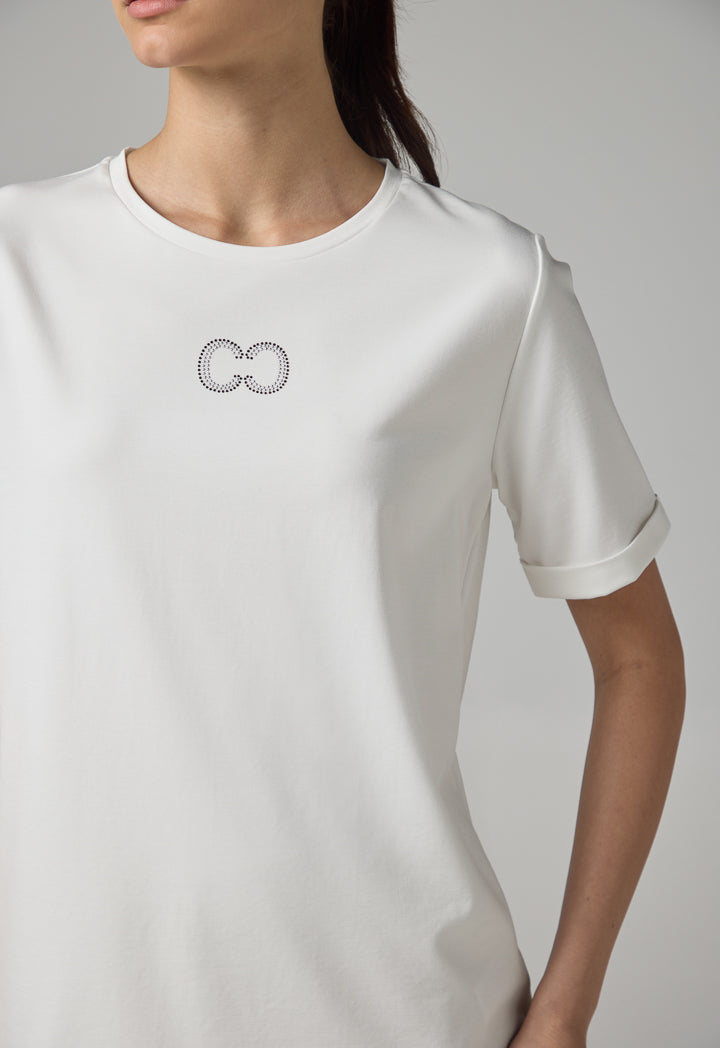 Choice Crystal Embellished Monogram T-Shirt Off White