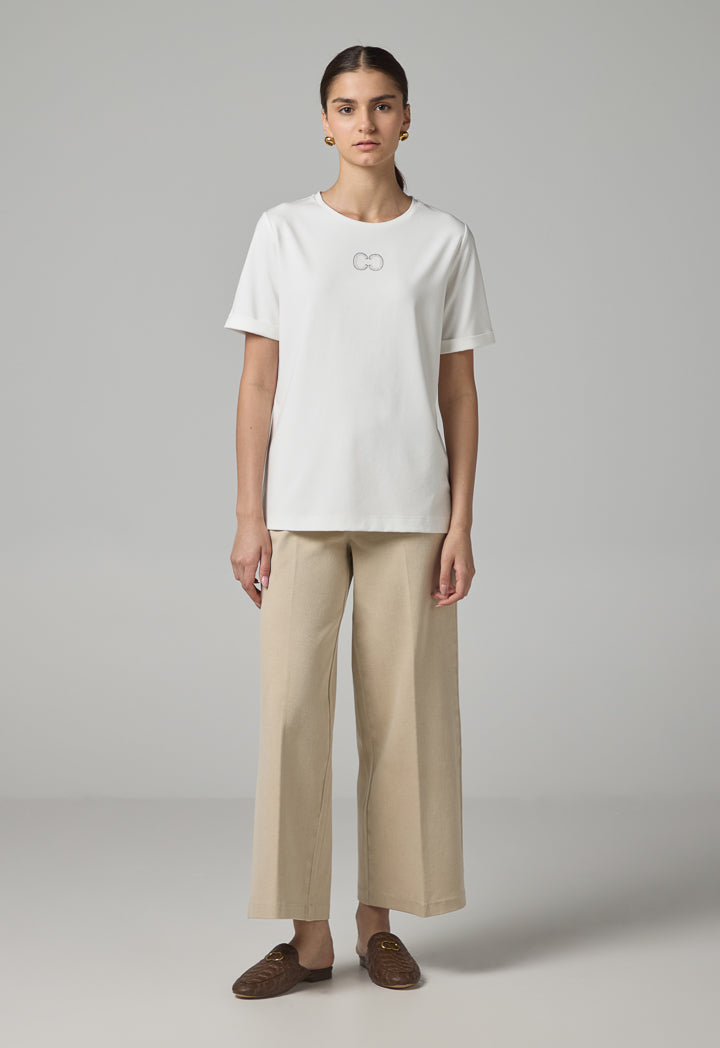 Choice Crystal Embellished Monogram T-Shirt Off White
