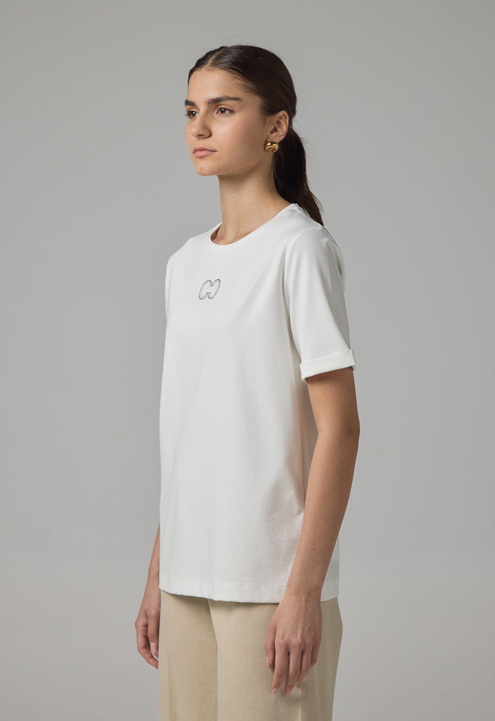 Choice Crystal Embellished Monogram T-Shirt Off White