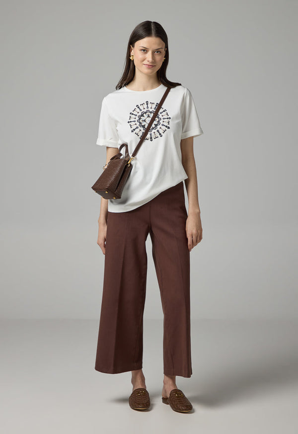 Choice Crystal Embellished Printed Motif T-Shirt Off White