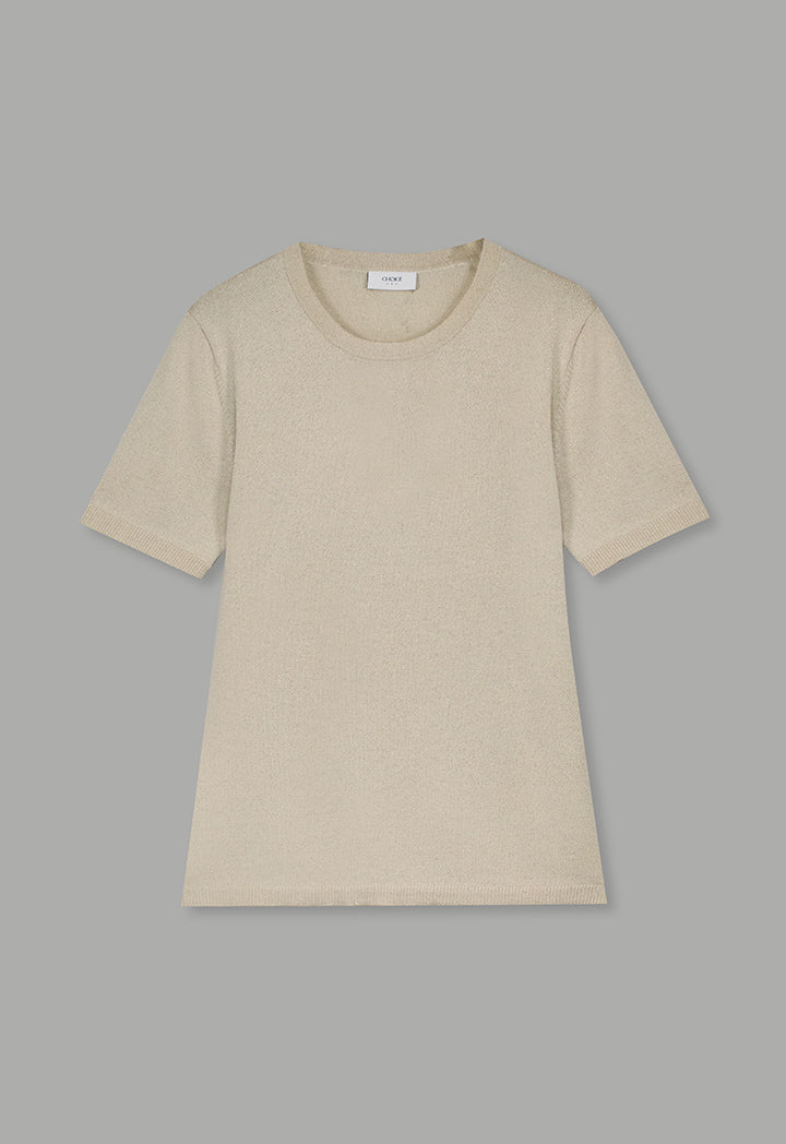 Choice Short Sleeves Knitted Lurex T-Shirt Beige