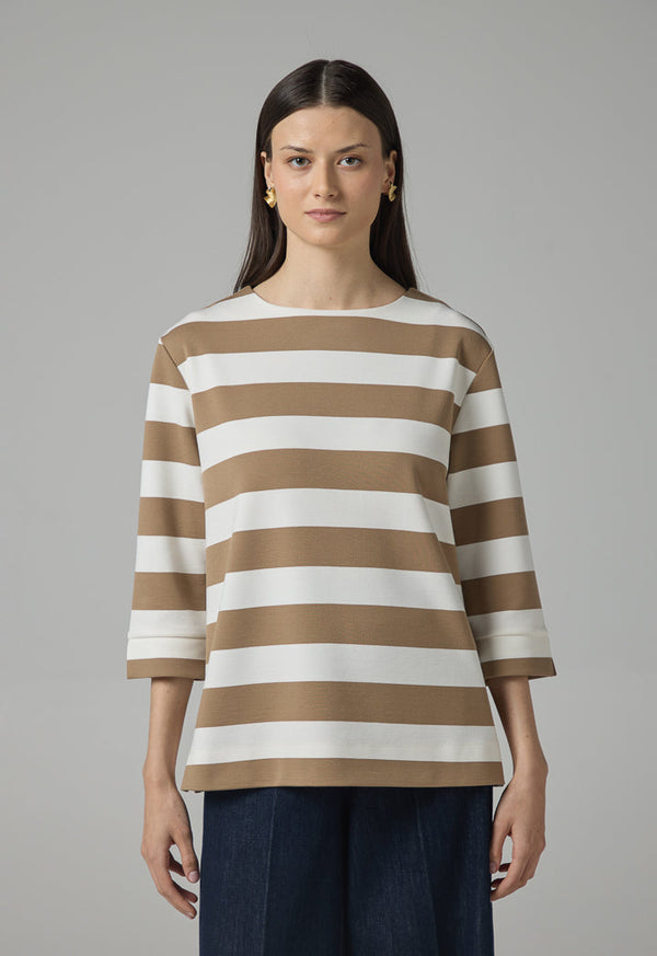 Choice Contrast Striped T-Shirt Offwhite-Beige
