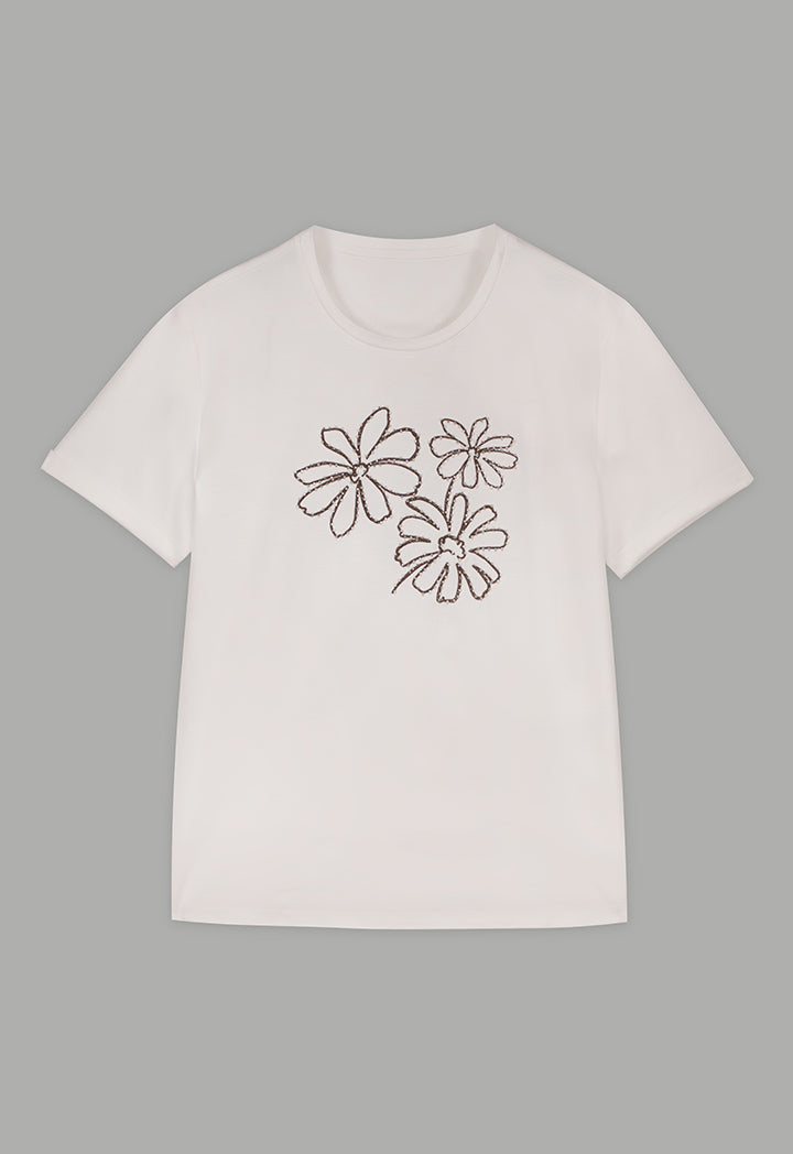 Choice Floral Embroidered Patch T-Shirt Off White