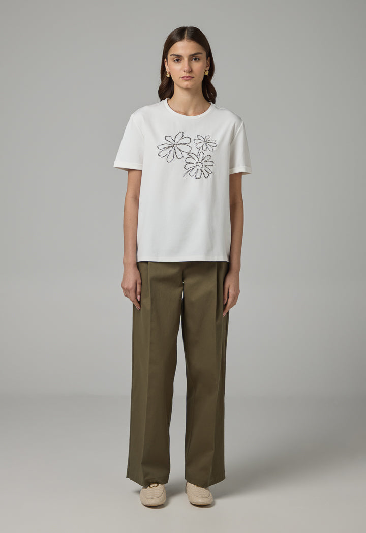 Choice Floral Embroidered Patch T-Shirt Off White
