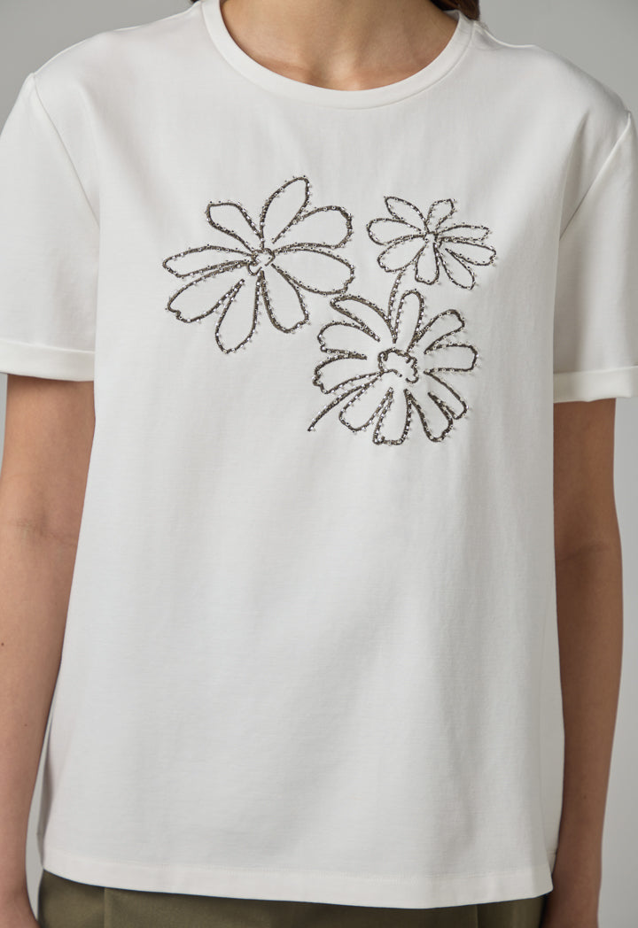 Choice Floral Embroidered Patch T-Shirt Off White
