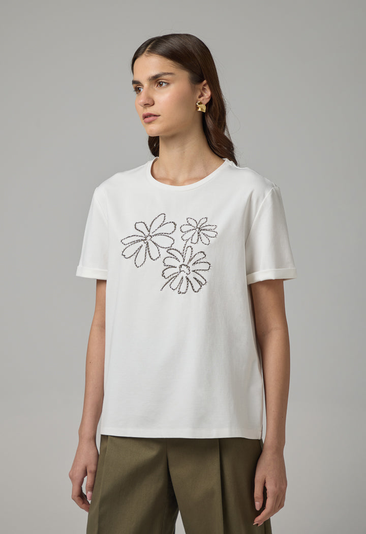 Choice Floral Embroidered Patch T-Shirt Off White