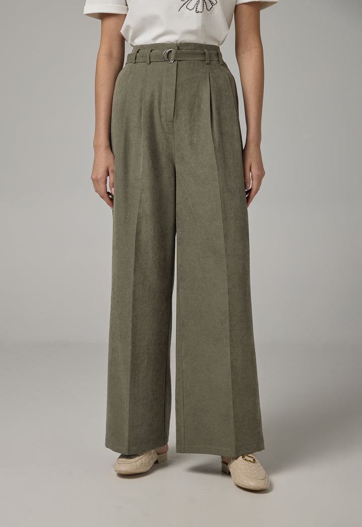 Choice Basic Straight Wide Leg Trousers Khaki