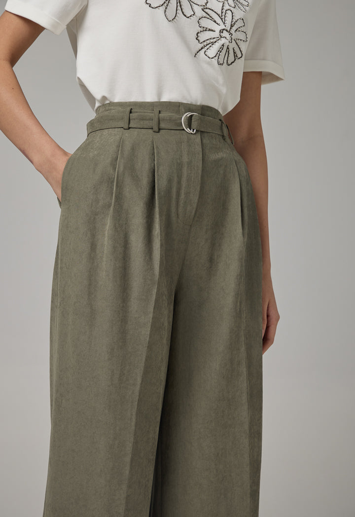 Choice Basic Straight Wide Leg Trousers Khaki
