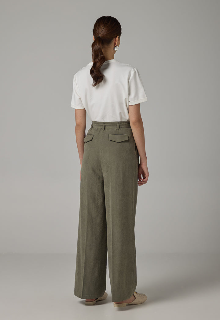 Choice Basic Straight Wide Leg Trousers Khaki