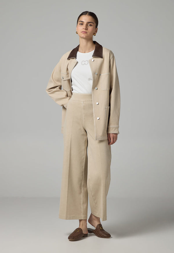 Choice Wide Leg Denim Trousers Beige