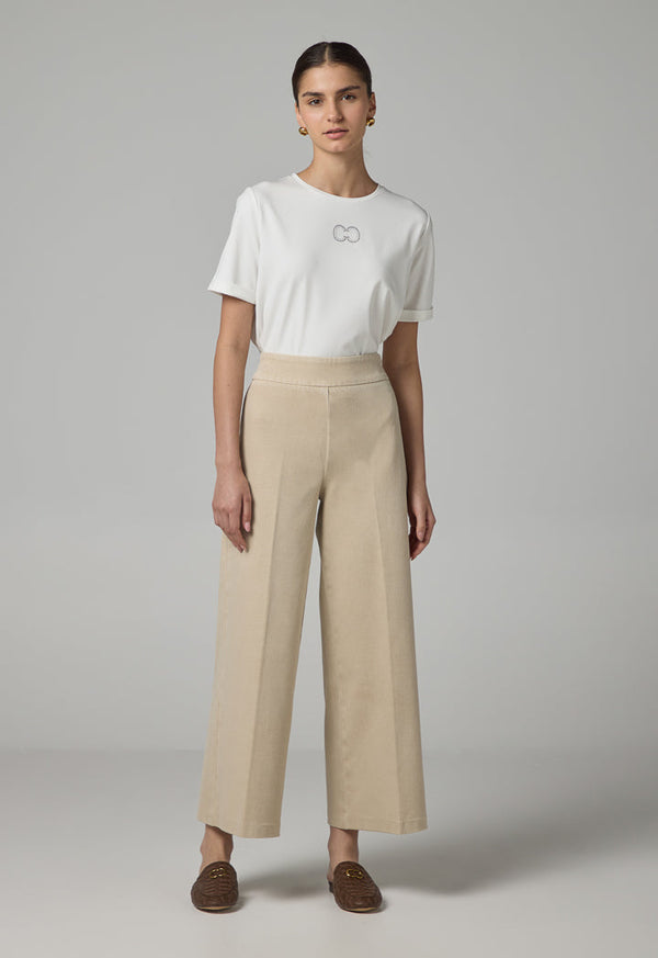 Choice Wide Leg Denim Trousers Beige