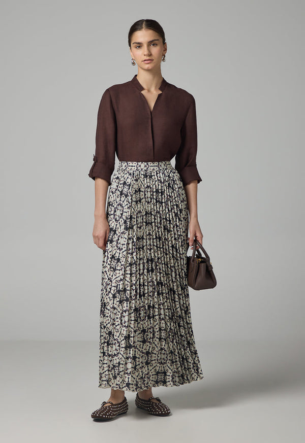 Choice Printed Pleated Elastic Waistband Skirt Brown
