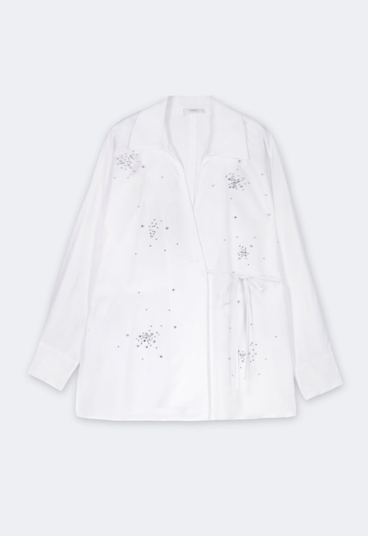 Choice Solid Crystal Embellished Shirt Off White