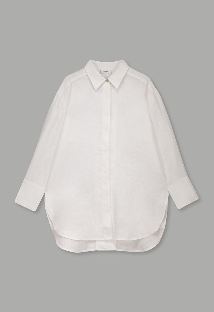 Choice Long Sleeve High-Low Linen Shirt Off White