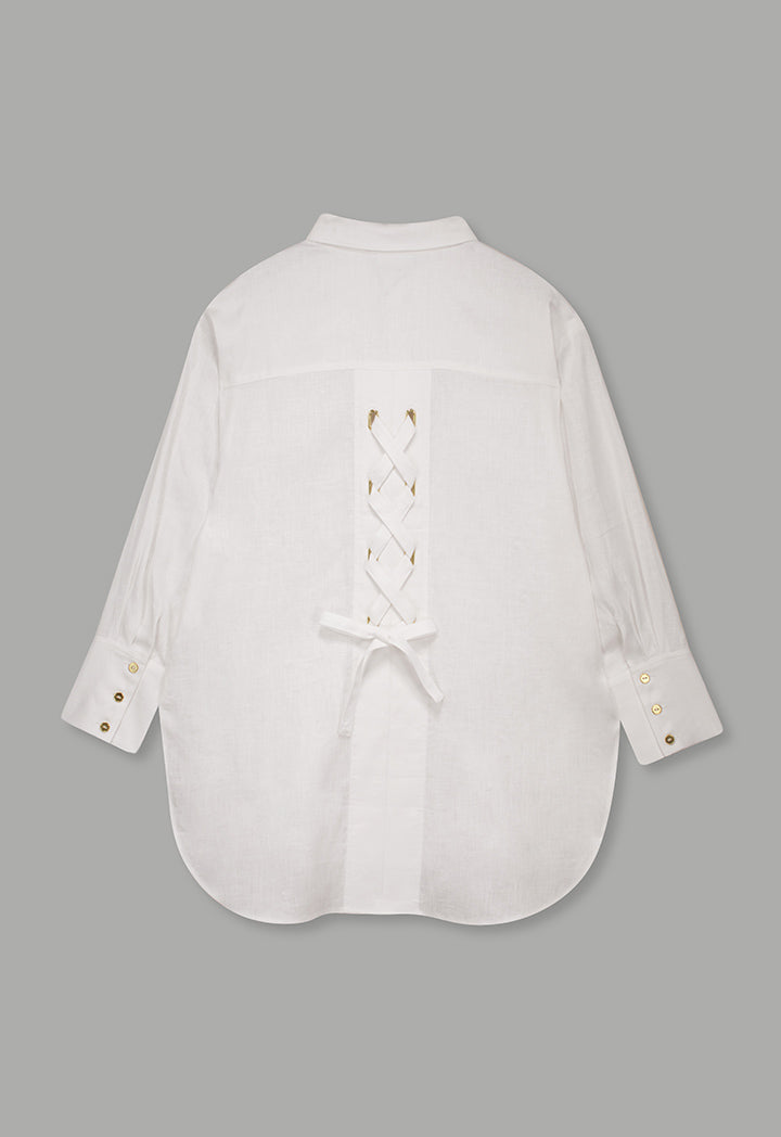 Choice Long Sleeve High-Low Linen Shirt Off White