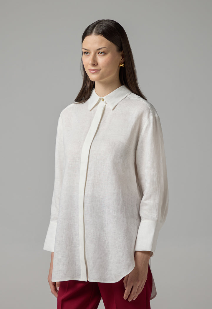 Choice Long Sleeve High-Low Linen Shirt Off White