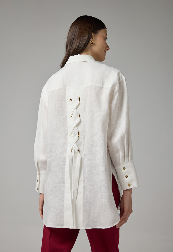 Choice Long Sleeve High-Low Linen Shirt Off White
