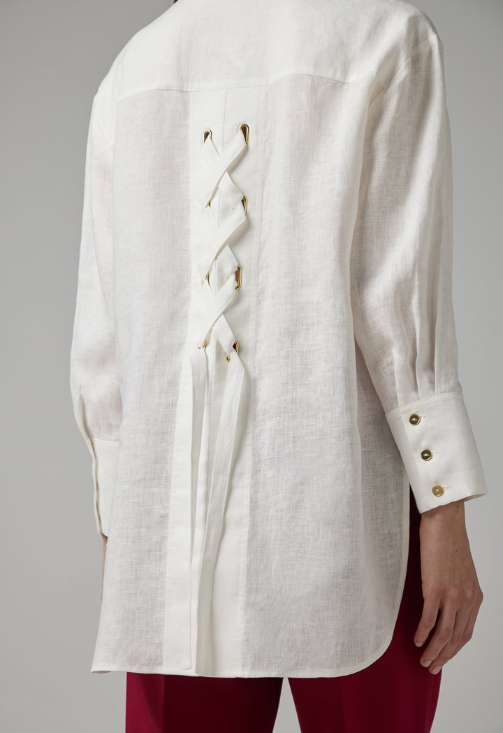 Choice Long Sleeve High-Low Linen Shirt Off White
