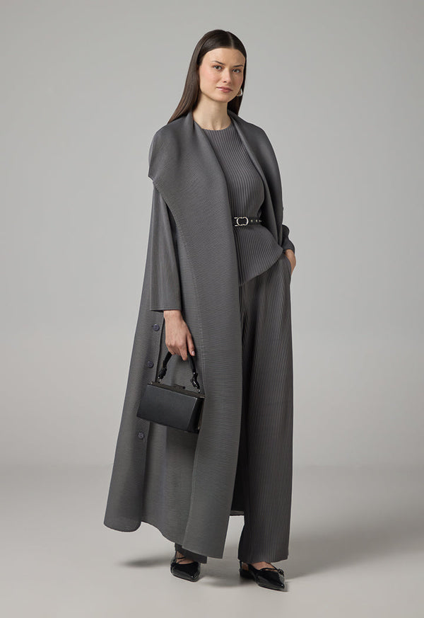 Choice Long Sleeve Pleated Maxi Abaya Grey