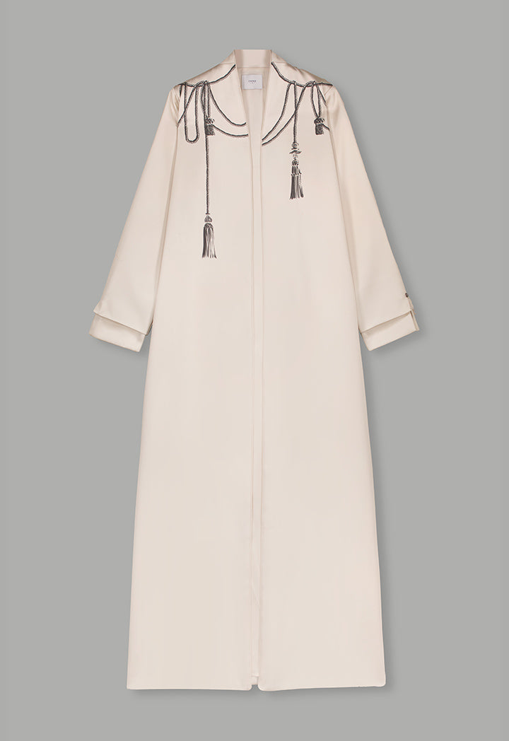 Choice Long Sleeve Contrast Abaya With Hijab (2 Pcs) Beige