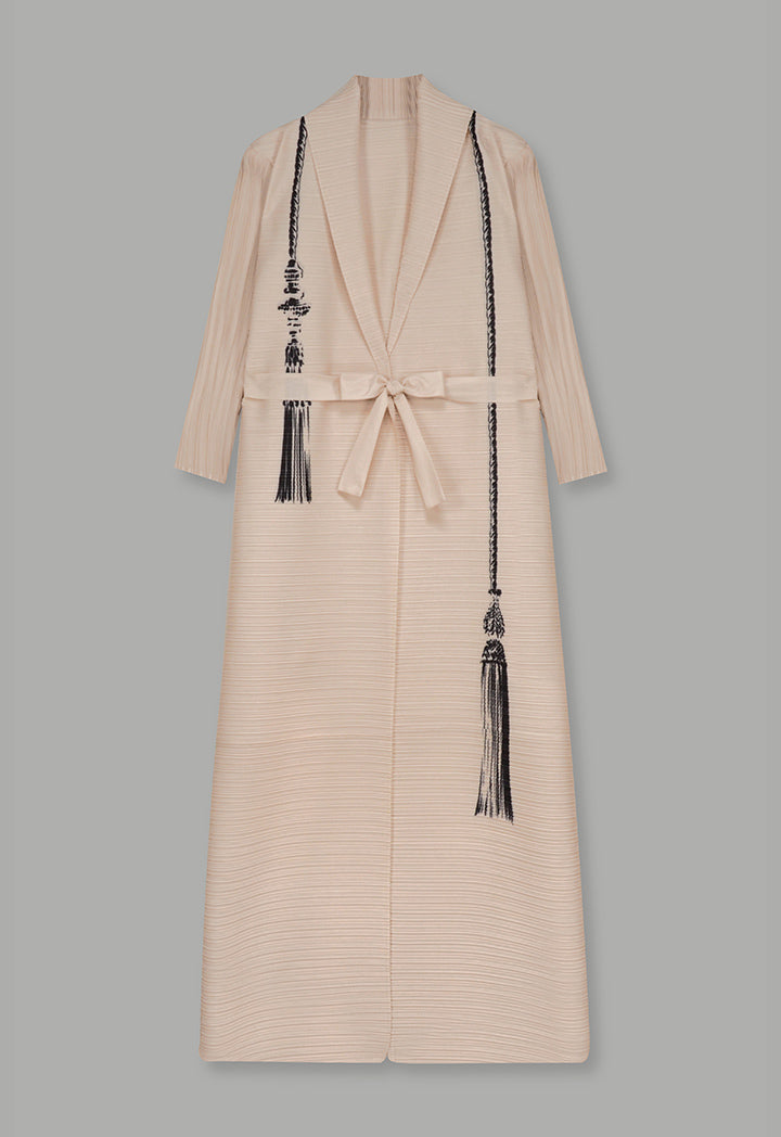 Choice Long Sleeve Printed Maxi Abaya Beige
