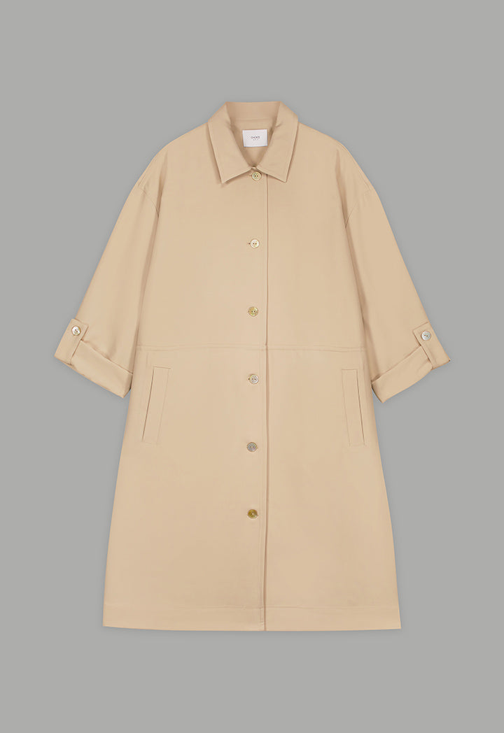 Choice Solid Long Sleeve Midi Jacket Beige