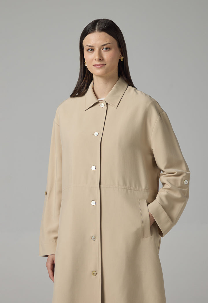 Choice Solid Long Sleeve Midi Jacket Beige