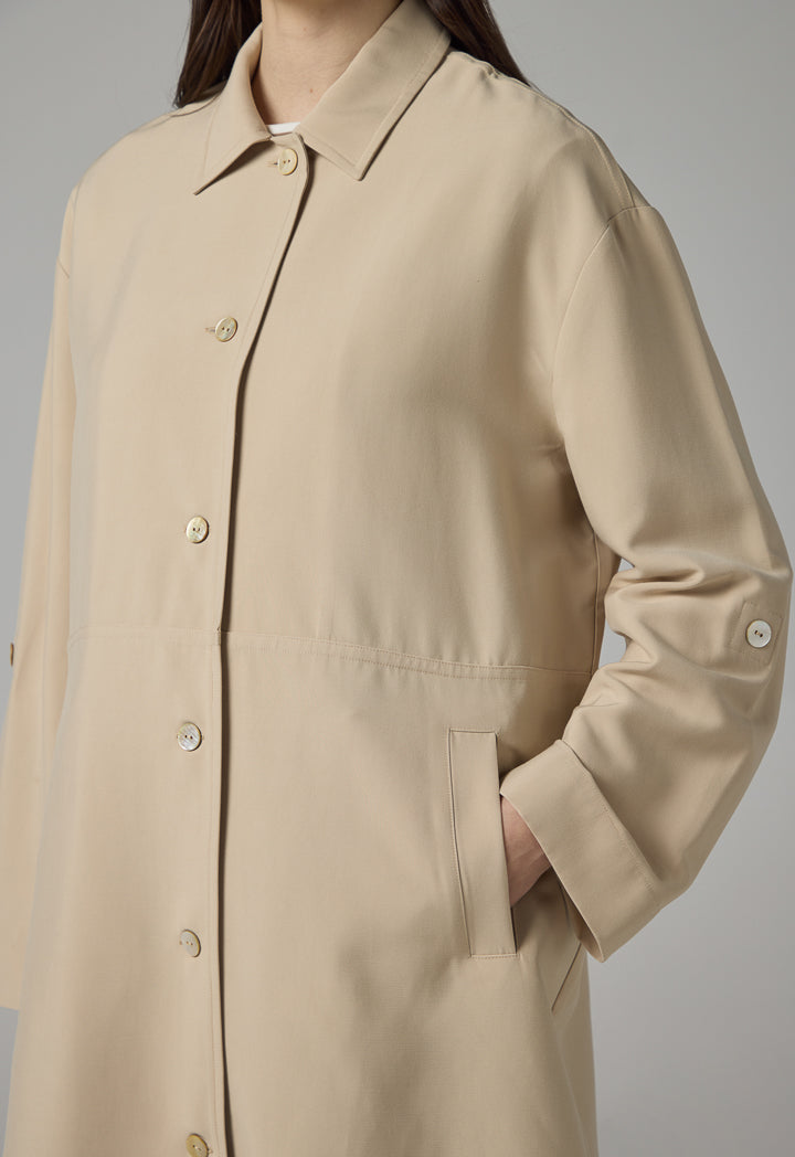 Choice Solid Long Sleeve Midi Jacket Beige