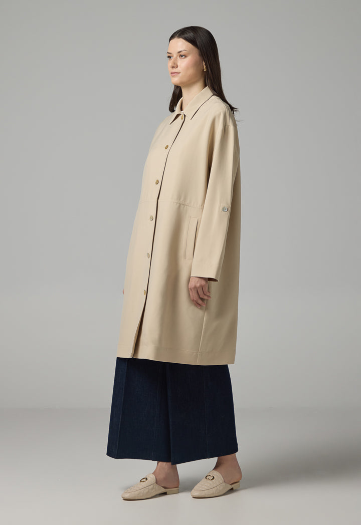 Choice Solid Long Sleeve Midi Jacket Beige