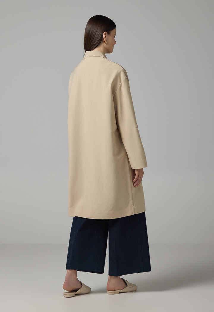 Choice Solid Long Sleeve Midi Jacket Beige