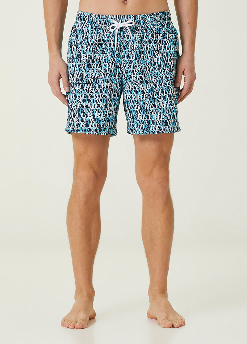 Beymen Club Waist Cord Wavy Logo Pattern Swim Shorts Navy