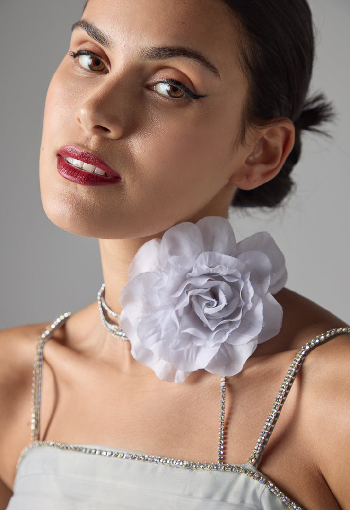 Choice Multi-Layered Crystal Embellished Organza Dress Light Grey