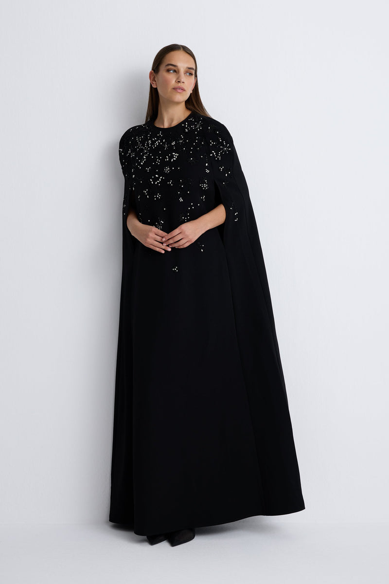 Nean Embellished Cape Gown Black