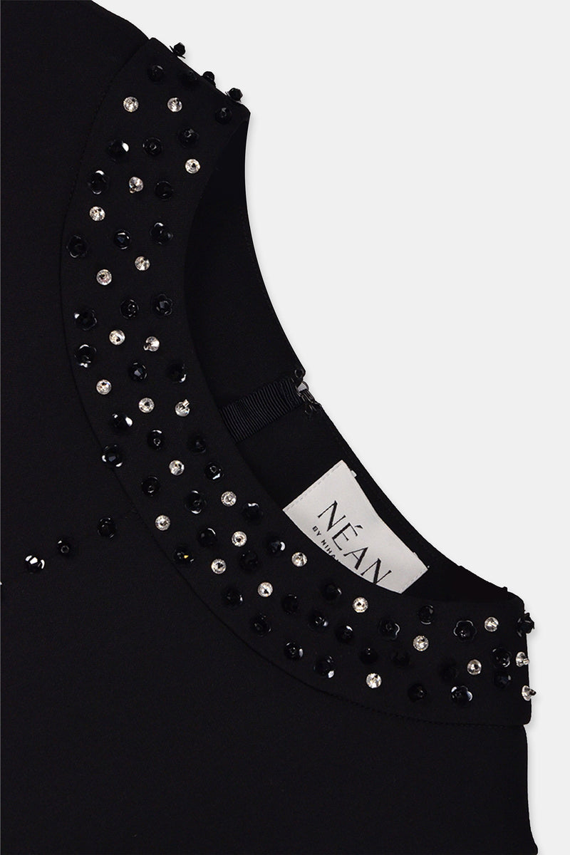 Nean Embellished Neckline Midi Dress Black