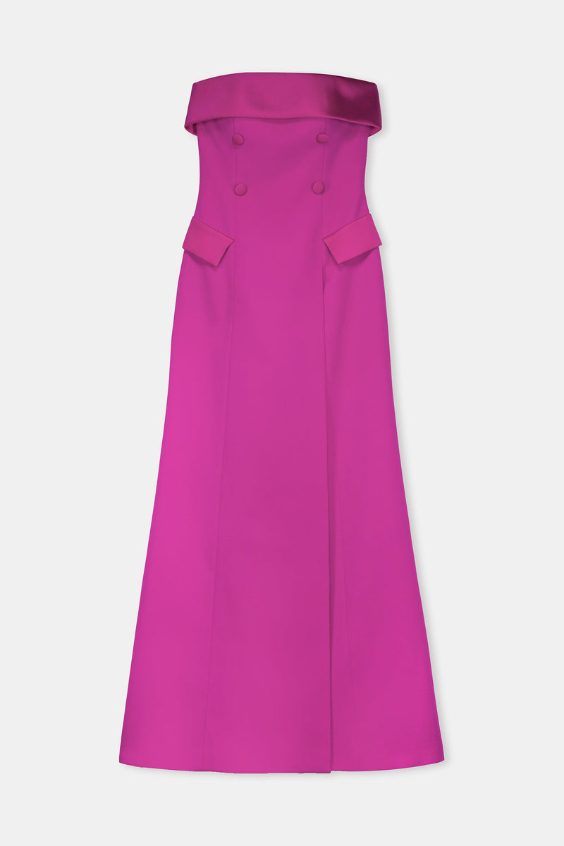 Nean Strapless Double-Breasted Gown Fuchsia